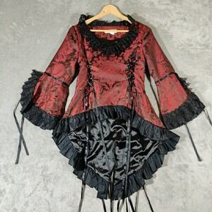 Victorian Choice Blouse Womens Medium Red Black Lace‎ Gothic Cosplay
